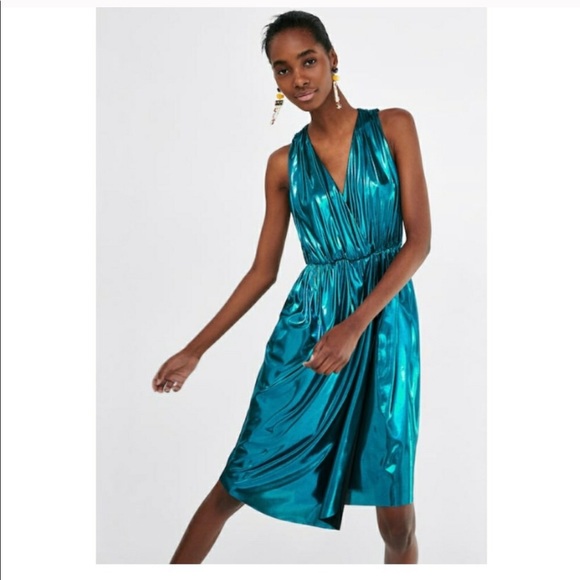 Zara Dresses & Skirts - Zara 👗 Teal Metallic Midi Dress